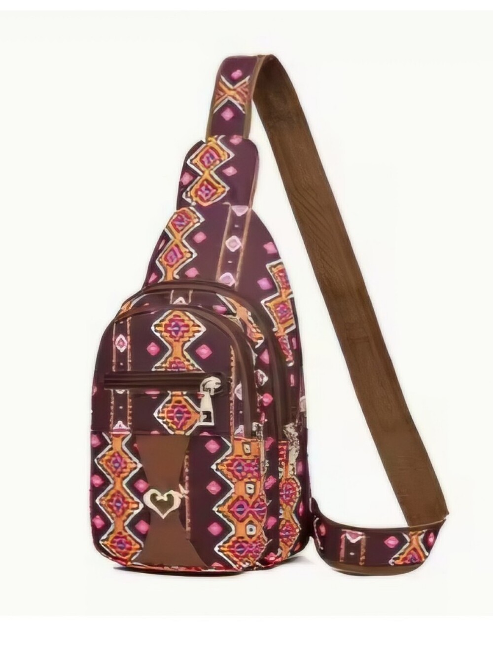 NWT Brown and Pink Aztec Women's Sling Bag